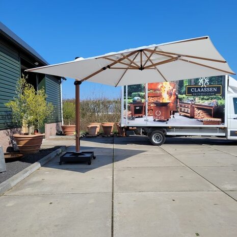Zweefparasol Palestro Pro alu wood 400x400 cm Parelwit Demo Deal!