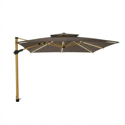 Zweefparasol Fratello LED Pro 2.0 aluwood 300x300 cm Taupe